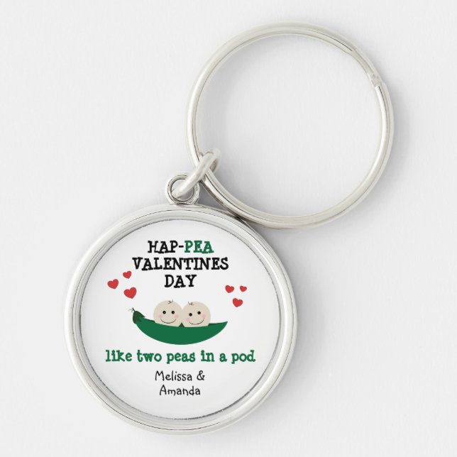 Sweet Two peas In A Pod Hap-pea Valentines Day Keychain (Front)
