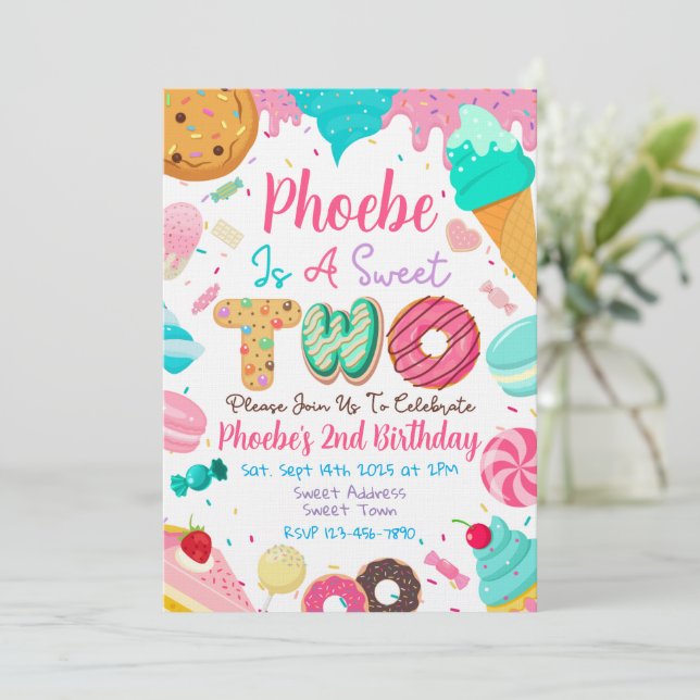 Sweet Two Second Birthday Party Invitation (Standing Front)