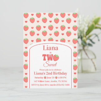 Sweet Two Strawberry Girl’s 2nd Birthday Party  Invitation