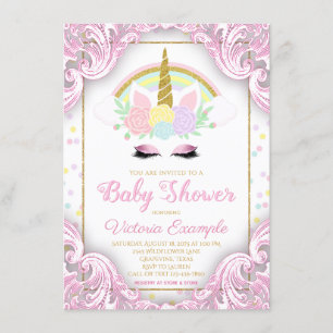 Sweet Unicorn Baby Girl Shower Invitations