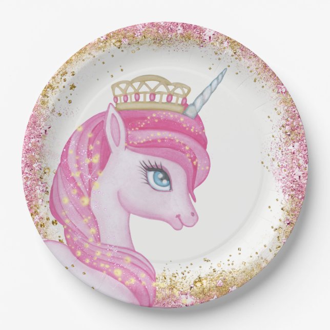 Sweet Unicorn Baby Shower Paper Plates (Front)