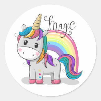 Sweet unicorn with big eyes classic round sticker