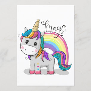 Sweet unicorn with big eyes invitation