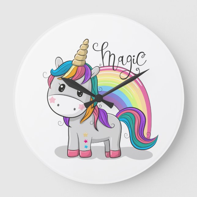 Sweet unicorn with big eyes T-shirt Large Clock (Front)