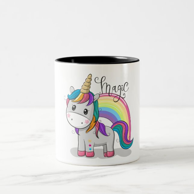 Sweet unicorn with big eyes Two-Tone coffee mug (Center)