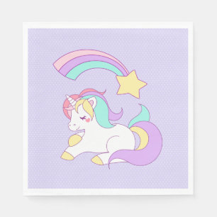 Sweet Unicorn with Rainbow Shooting Star Napkin