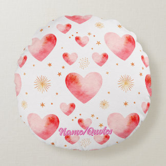 Sweet Valentine Heart Pattern with Golden Glitter Round Pillow
