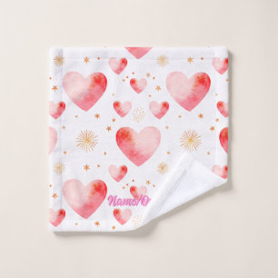 Sweet Valentine Heart Pattern with Golden Glitter Wash Cloth