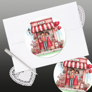 Sweet Valentine Shop Couple Classic Round Sticker