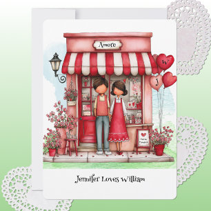 Sweet Valentine Shop Couple Flat Card