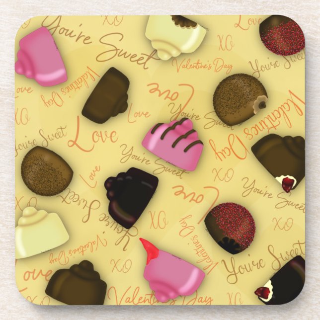 Sweet Valentine - Valentine's Day Candy Pattern Coaster (Front)