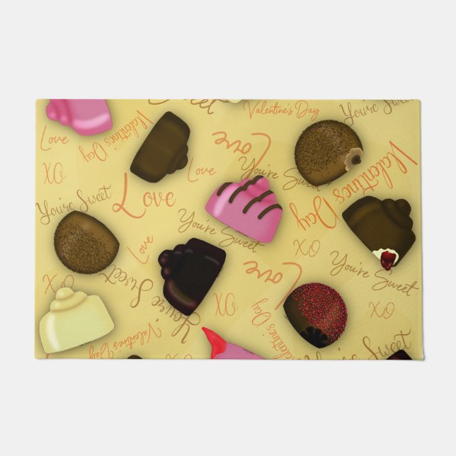 Sweet Valentine - Valentine's Day Candy Pattern Doormat (Front)
