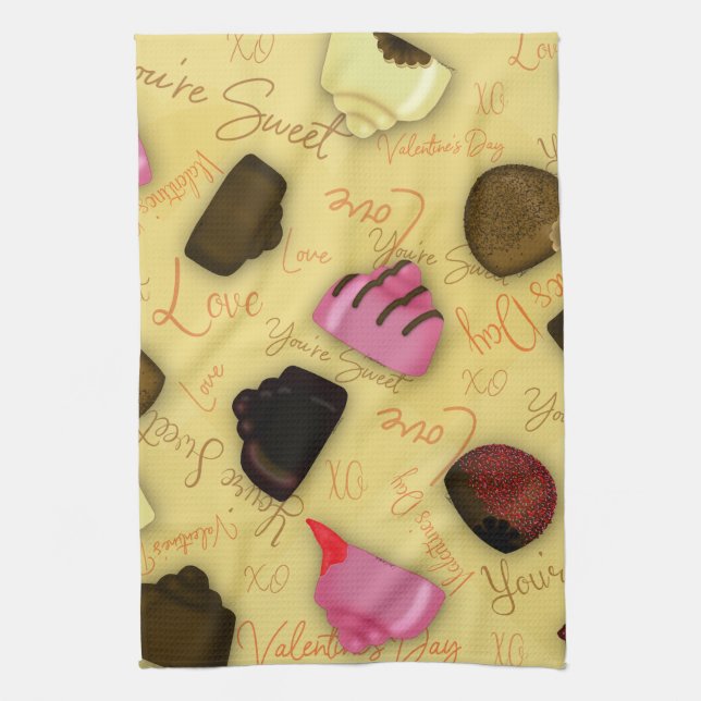 Sweet Valentine - Valentine's Day Candy Pattern Kitchen Towel (Vertical)