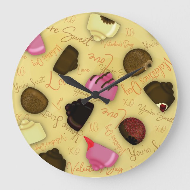 Sweet Valentine - Valentine's Day Candy Pattern Large Clock (Front)