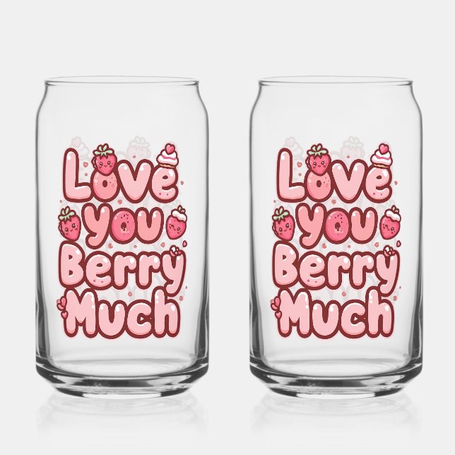 Sweet Valentine's Day Fruit and Cupcake Quote Can Glass (Front)
