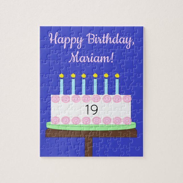 Sweet, Vanilla Birthday Cake: Blue Jigsaw Puzzle (Vertical)