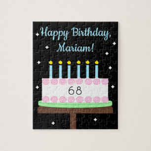 Sweet, Vanilla Birthday Cake with Stars: Black Jigsaw Puzzle