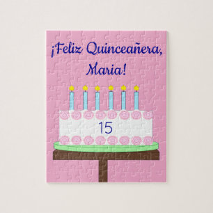 Sweet, Vanilla Quinceañera Cake- Spanish: Pink Jigsaw Puzzle