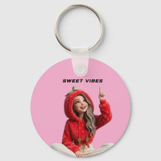 Sweet vibes Cute Strawberry hoodie girl Keychain