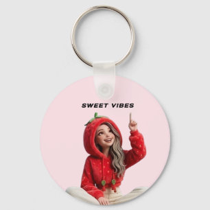 Sweet vibes Cute Strawberry hoodie girl Keychain