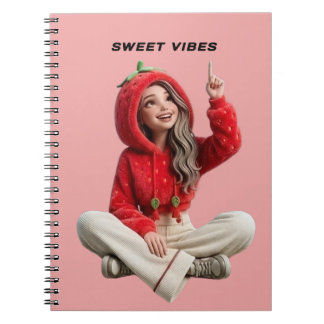 Sweet vibes strawberry hoodie character notebook