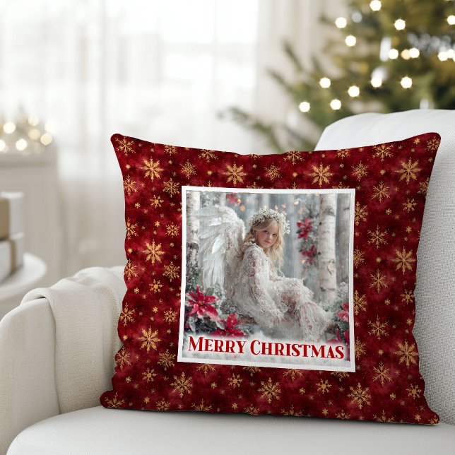 Sweet Victorian Angel Red Gold Festive Christmas  Throw Pillow (Sweet Victorian Angel Red Gold Festive Christmas Pillow

)