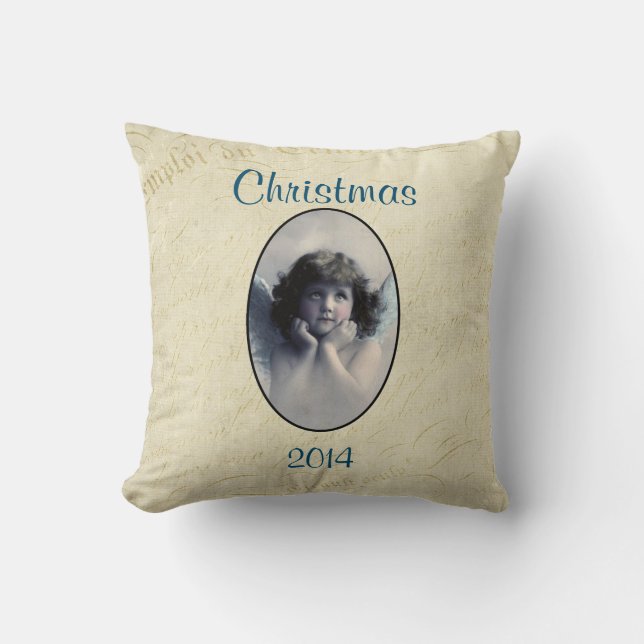 Sweet Vintage Angel Christmas Memento Throw Pillow (Front)