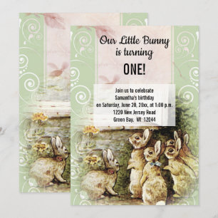 Sweet Vintage Bunny 1st Birthday Party Invitation