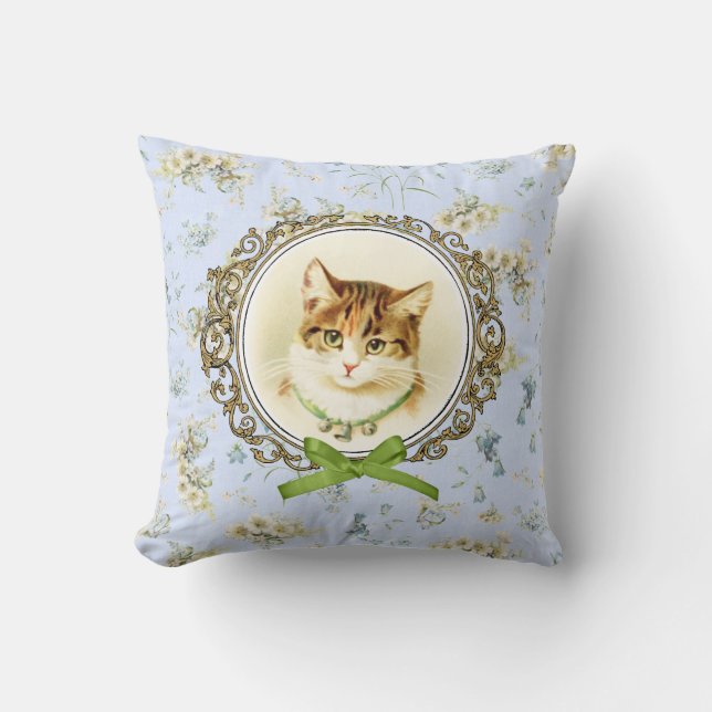 Sweet vintage cat portrait throw pillow (Front)