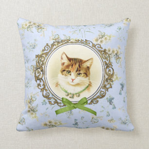 Sweet vintage cat portrait throw pillow