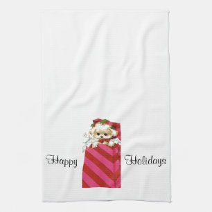 Sweet Vintage Christmas Puppy Bichon Lhasa Maltese Kitchen Towel