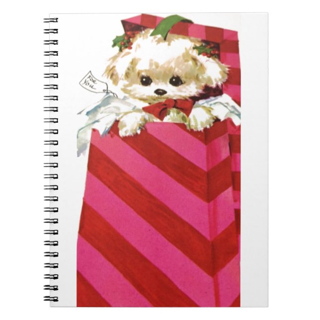 Sweet Vintage Christmas Puppy Bichon Lhasa Maltese Notebook (Front)
