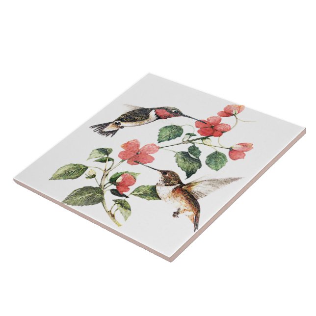 Sweet Vintage Floral Hummingbirds Pair Tile (Side)
