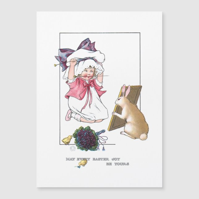 Sweet Vintage Girl with Easter Bonnet & Bunny (Front)