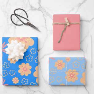 Sweet Vintage Orange Floral Pattern Wrapping Paper Sheet