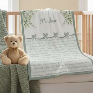 Sweet Vintage Sage Green Baby Girl Nursery Fleece Blanket