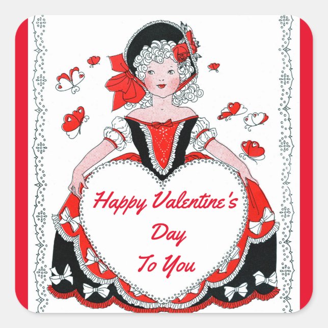 Sweet Vintage Valentine Lady Sticker (Front)