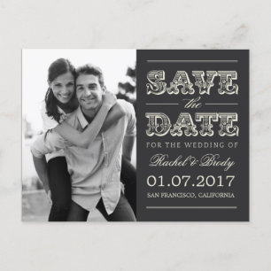 Sweet Vintage Wedding Save The Date - Charcoal Announcement Postcard