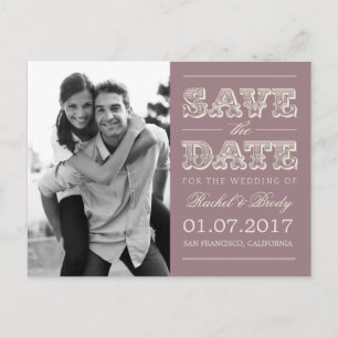 Sweet Vintage Wedding Save The Date - Plum Announcement Postcard