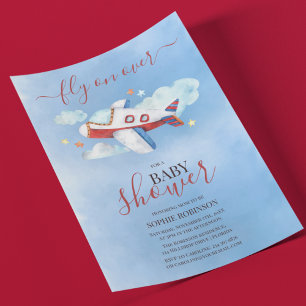 Sweet Watercolor Aeroplane Baby Shower Invitation