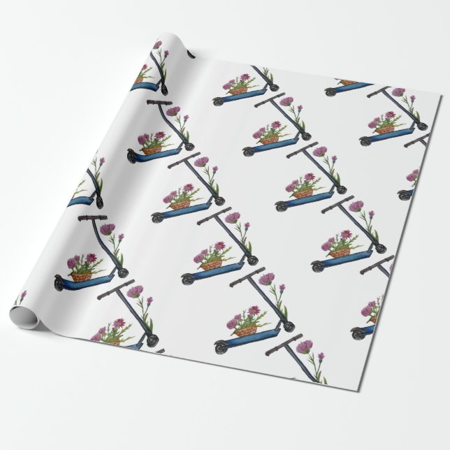 Sweet Watercolor Art  Push Scooter Wrapping Paper (Unrolled)