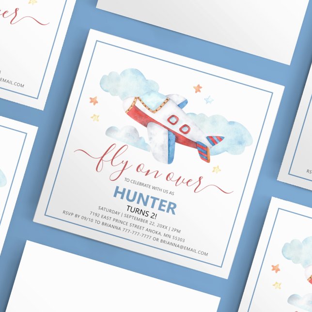 Sweet Watercolor Avion Anniversaire Invitation (Créateur téléchargé)