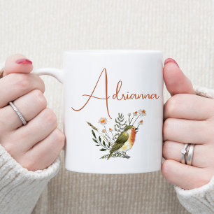 Sweet Watercolor Bird Personalized Coffee Mug