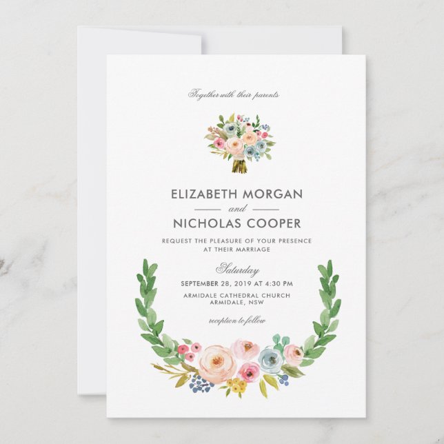Sweet Watercolor Bouquet | Invitation (Front)