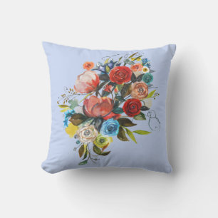 Sweet Watercolor Bouquet Periwinkle Customizable Throw Pillow