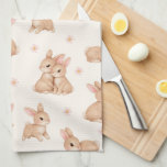 Sweet Watercolor Bunnies & Flowers Pattern  Kitchen Towel<br><div class="desc">Sweet Watercolor Bunnies & Flowers Pattern kitchen towel. A pattern of watercolor bunnies and delicate pink flowers.</div>