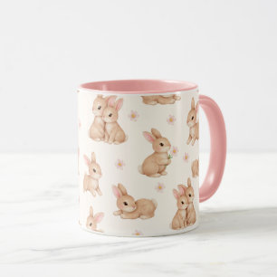 Sweet Watercolor Bunnies & Flowers Pattern  Mug