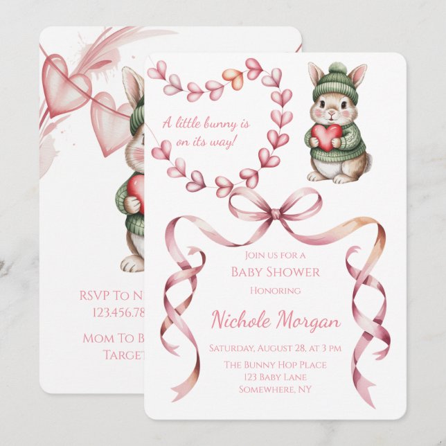 Sweet Watercolor Bunny Baby Shower  Invitation (Front/Back)