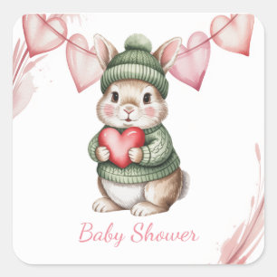 Sweet Watercolor Bunny Baby Shower Square Sticker