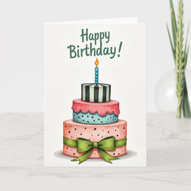 Sweet Watercolor Cake Card (Front)